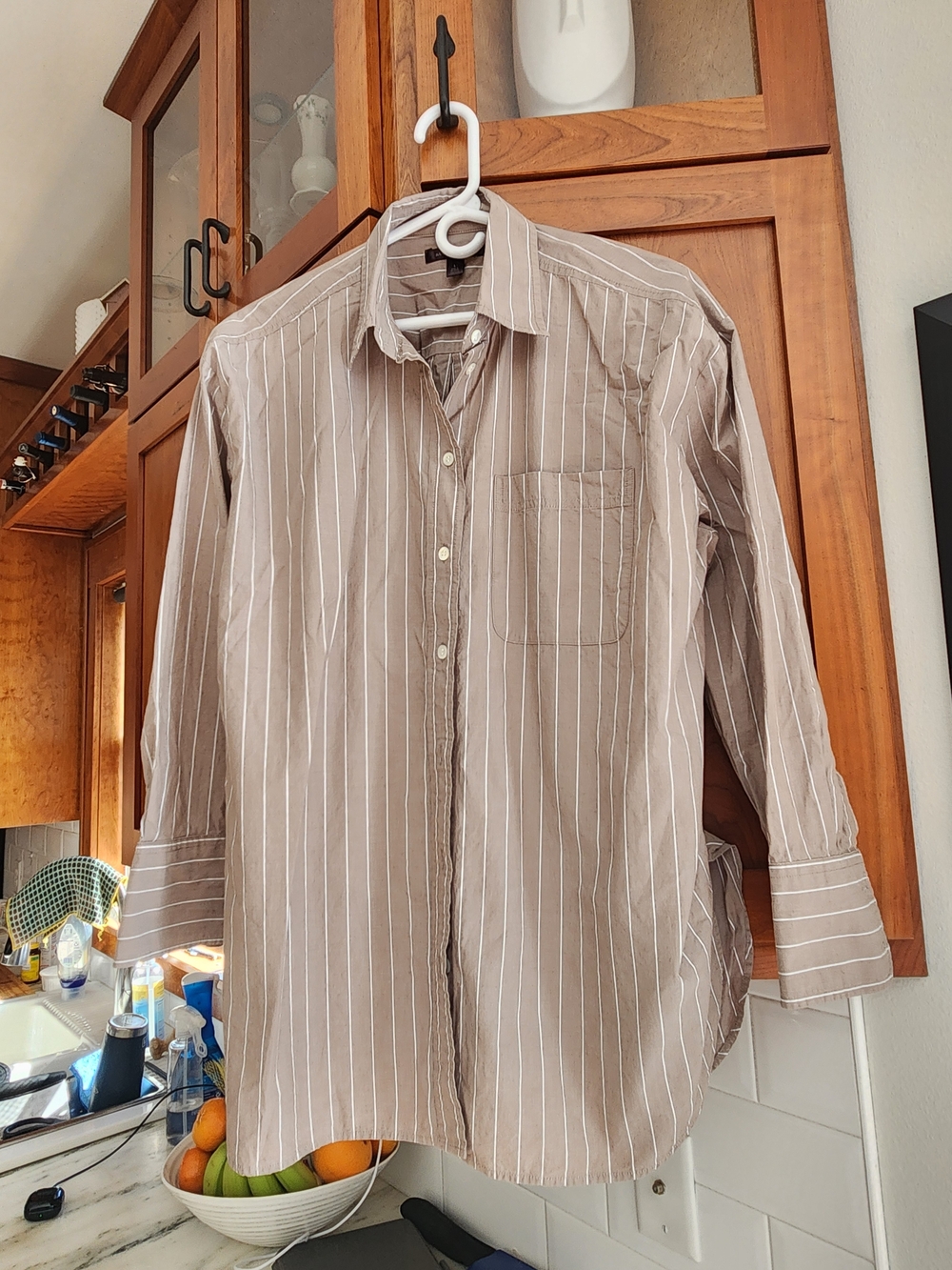 Men's Long Sleeve Kakhi Stripe Button-Up Shirt